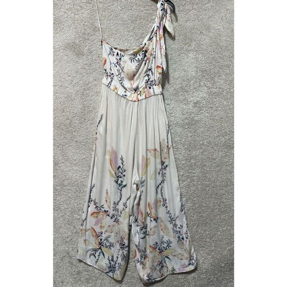 Free People Jumpsuit Island Time Floral Womens Small Cream One Shoulder Wide Leg - Picture 11 of 15